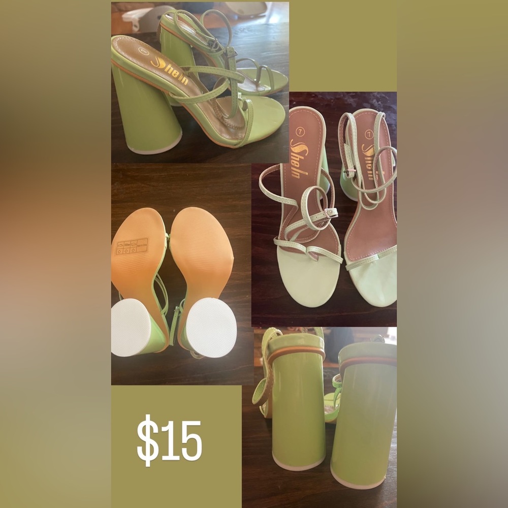 Shein Green asymmetrical lace up chunky heels. Perfect for summer